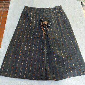 Beverly Made in Lyon France Womens Textured Pleat A-Line Skirt Sz 42 Black Boho